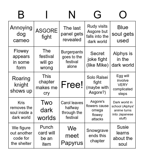 Deltarune Chapter 5 Bingo Card