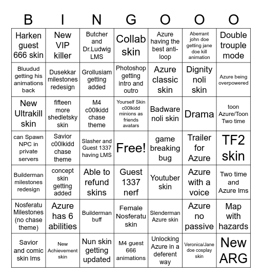 Forsaken Azure update bingo Card