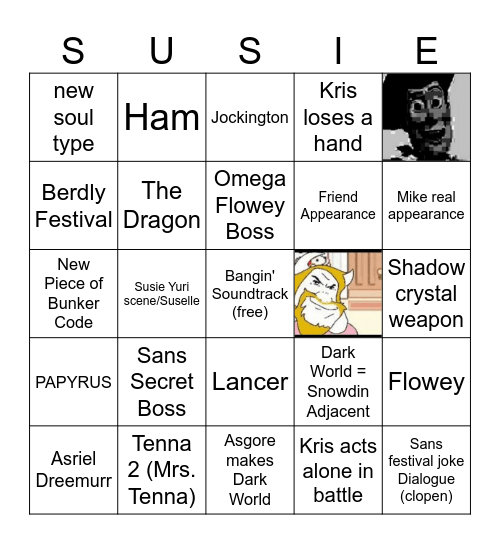 Deltarune Chapter 5 Predictions Bingo Card