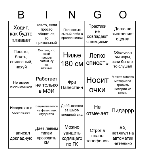 Препод МЭИ Bingo Card