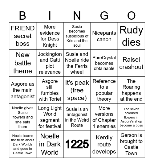 Deltarune Chapter 5 Bingo Card