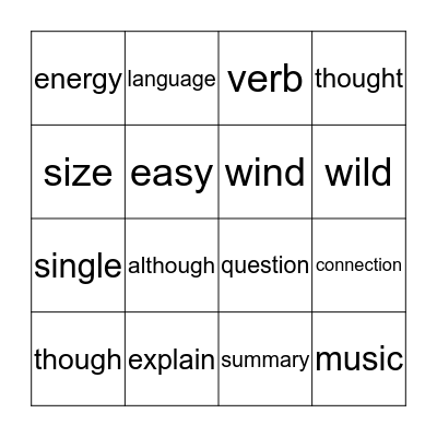 4th Grade Bingo Card