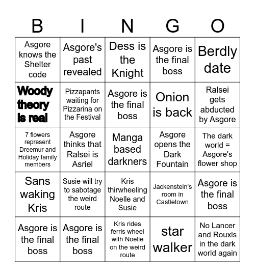 Deltarune Chapter 5 Bingo Card