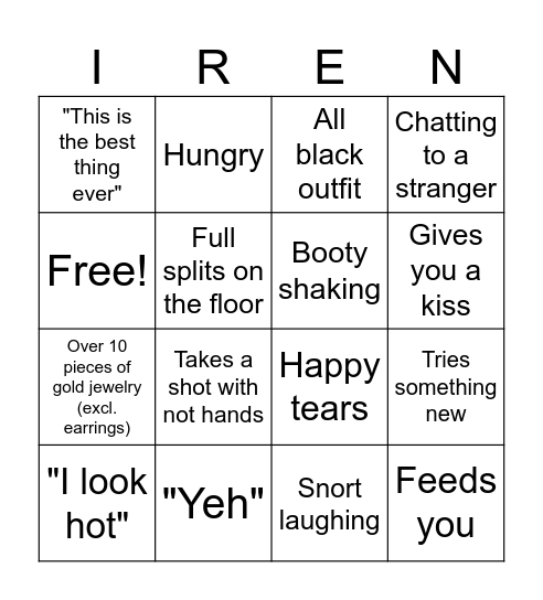 Irene Bingo Card
