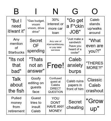 Caleb Hammer Bingo! Bingo Card