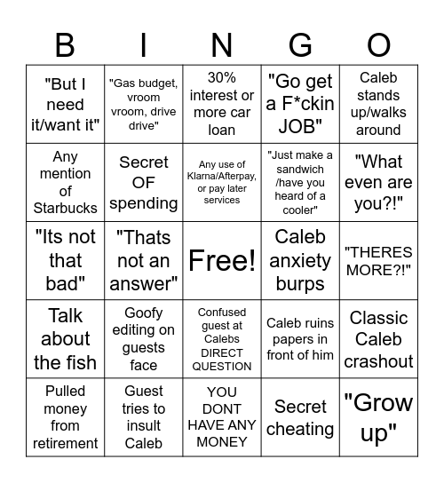 Caleb Hammer Bingo! Bingo Card