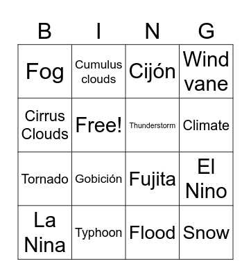 WeatherBingo Card