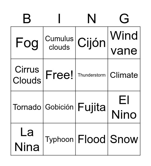 WeatherBingo Card