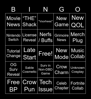 DBD Anniversary Bingo Card