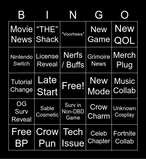 DBD Anniversary Bingo Card