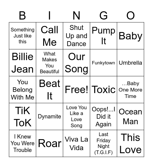 Musical Bingo Card