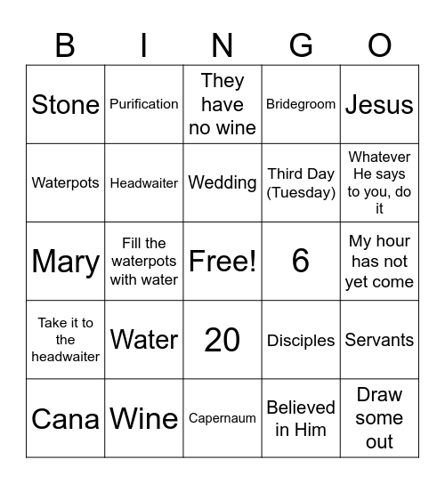 Wedding at Cana Bingo Card