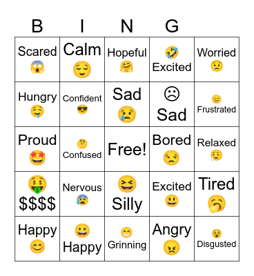 Feelings and emotions. Bingo Card