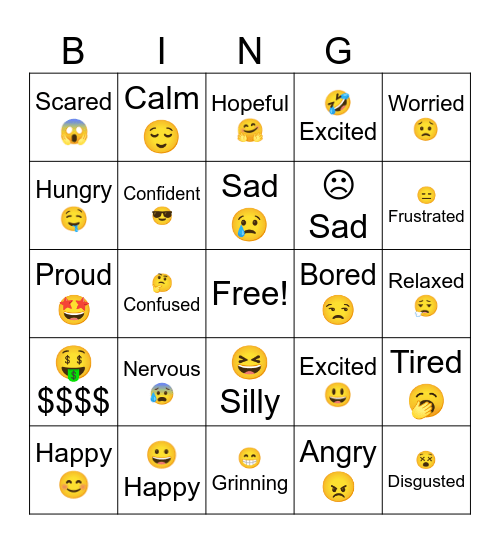 Feelings and emotions. Bingo Card