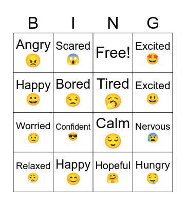 Feelings and emotions. Bingo Card