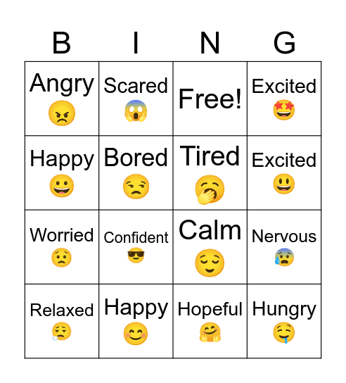 Feelings and emotions. Bingo Card
