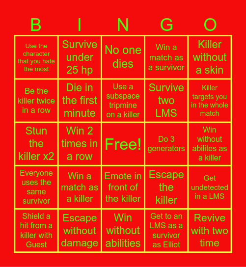 Forsaken Bingo Card