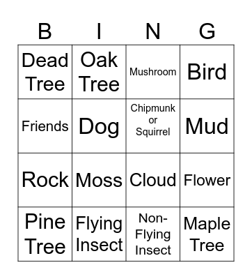 Forest Bingo Card