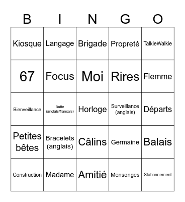 Les mots marquants Bingo Card