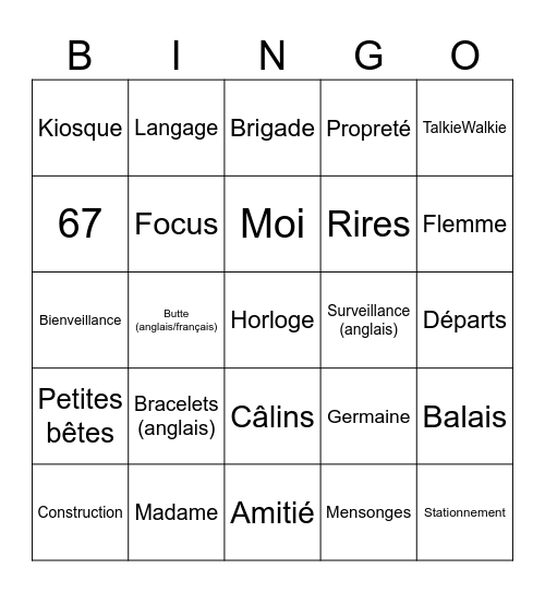 Les mots marquants Bingo Card