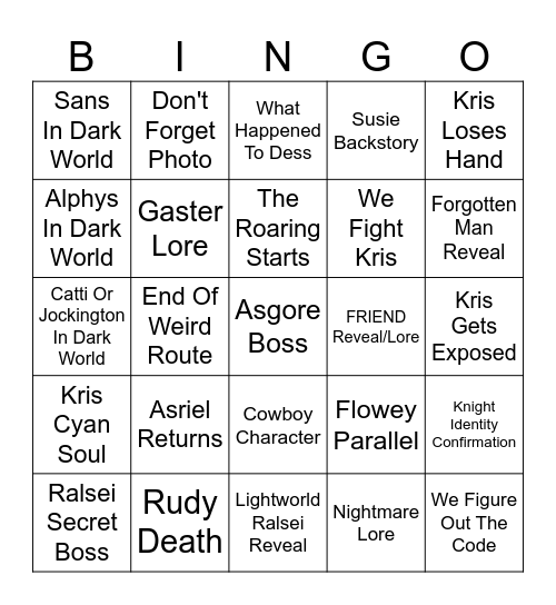 DELTARUNE Chapter 5 Bingo Card