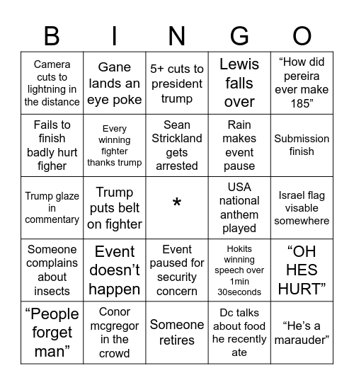 UFC FREEDOM 250 Bingo Card