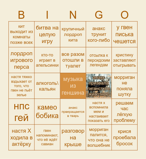 Рубикон Бинго Акт 1 Bingo Card
