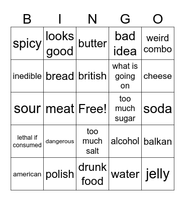 weird food bingo Card