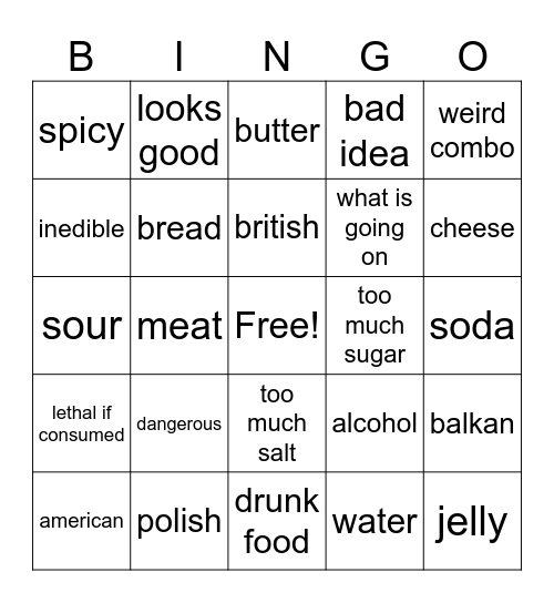 weird food bingo Card