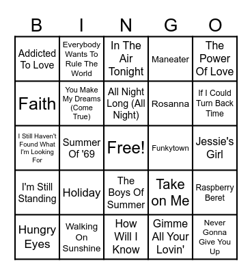Totally Tubular 80s Brunch Bingo Card