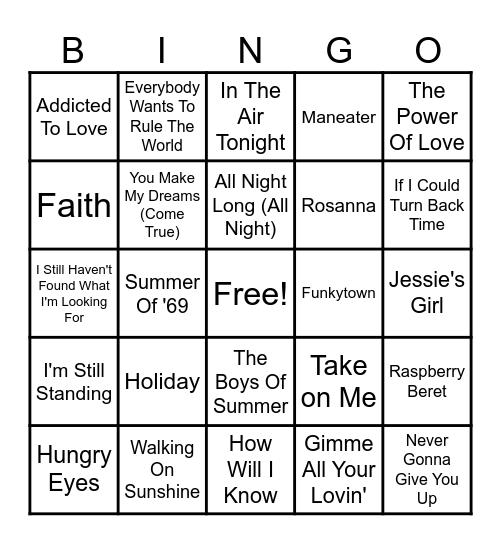 Totally Tubular 80s Brunch Bingo Card