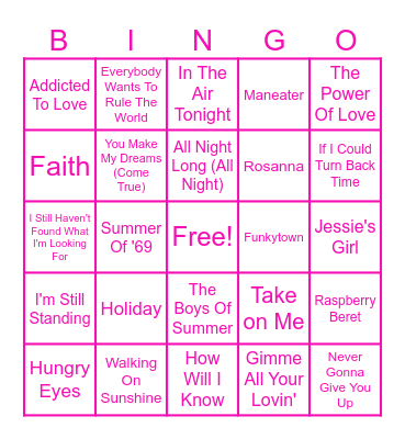 Totally Tubular 80s Brunch Bingo Card