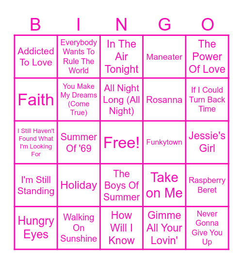 Totally Tubular 80s Brunch Bingo Card