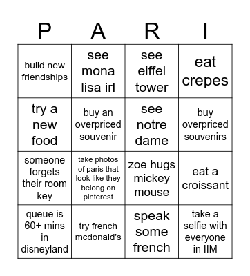 paris bingo card Bingo Card