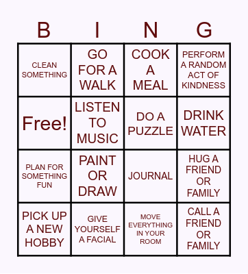 COPING SKILLS BINGO Card