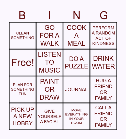 COPING SKILLS BINGO Card