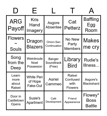 Deltarune Chapter 5 Bingo Card
