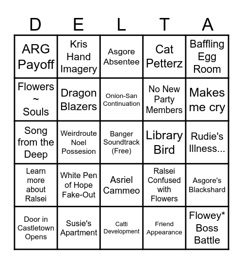 Deltarune Chapter 5 Bingo Card