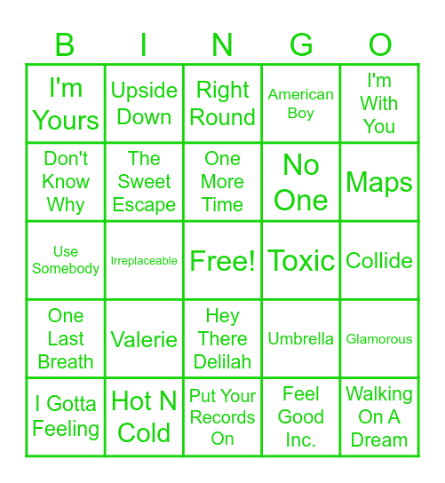 Sick 2000s Brunch Mix Bingo Card