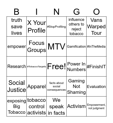 truth initiative Bingo Card