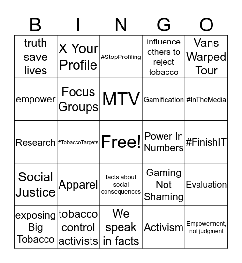 truth initiative Bingo Card