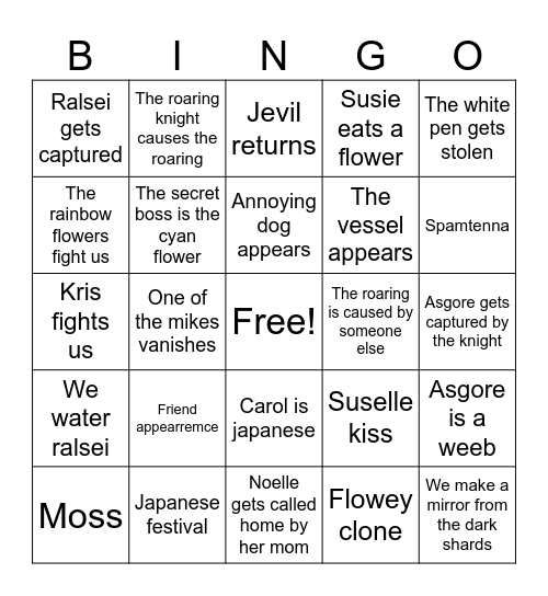 Deltarune Chapter 5 bingo Card