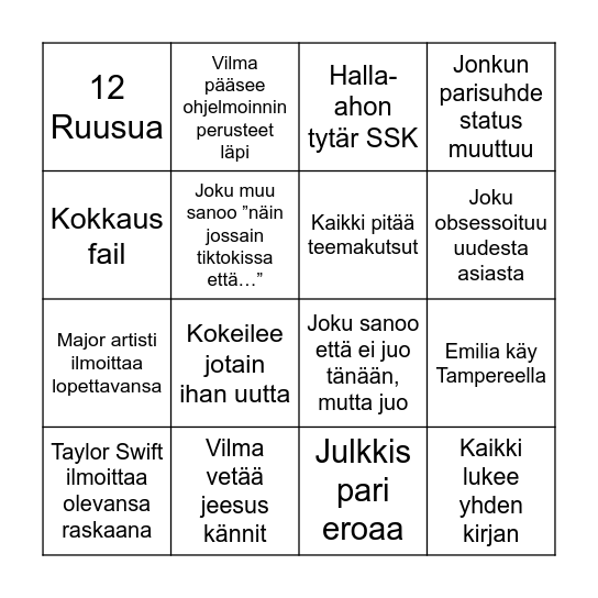 Sätky girlies’ bingo Card