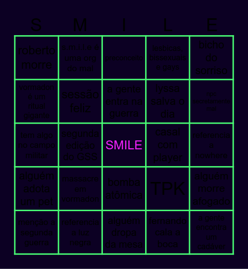 GSS: SMILE Bingo Card