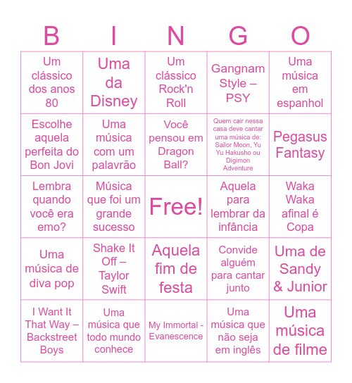 Karaokê Bingo Card