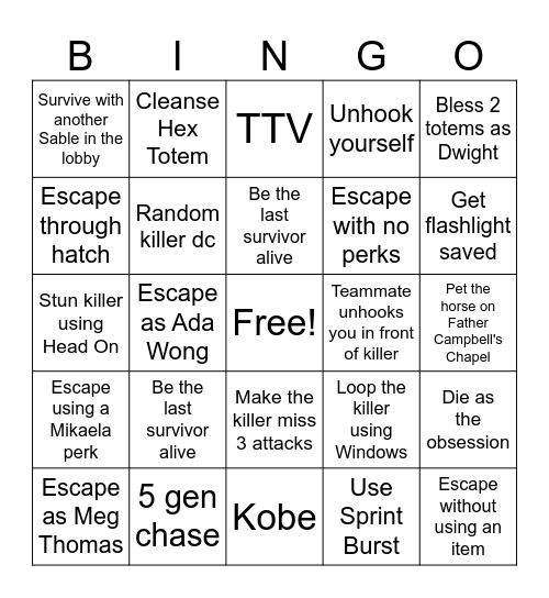 dbd Bingo Card