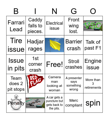 Formula 1 Spain Race Bingo Card
