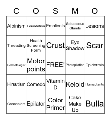 Skin Care Bingo Card