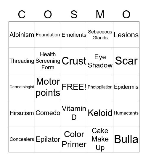 Skin Care Bingo Card