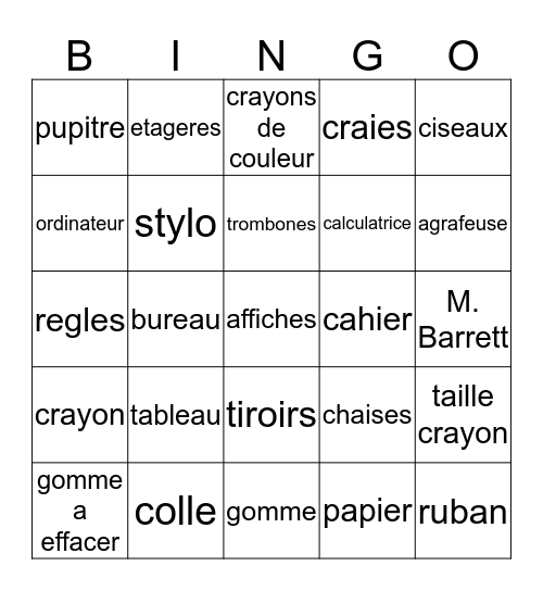 objets de classe Bingo Card